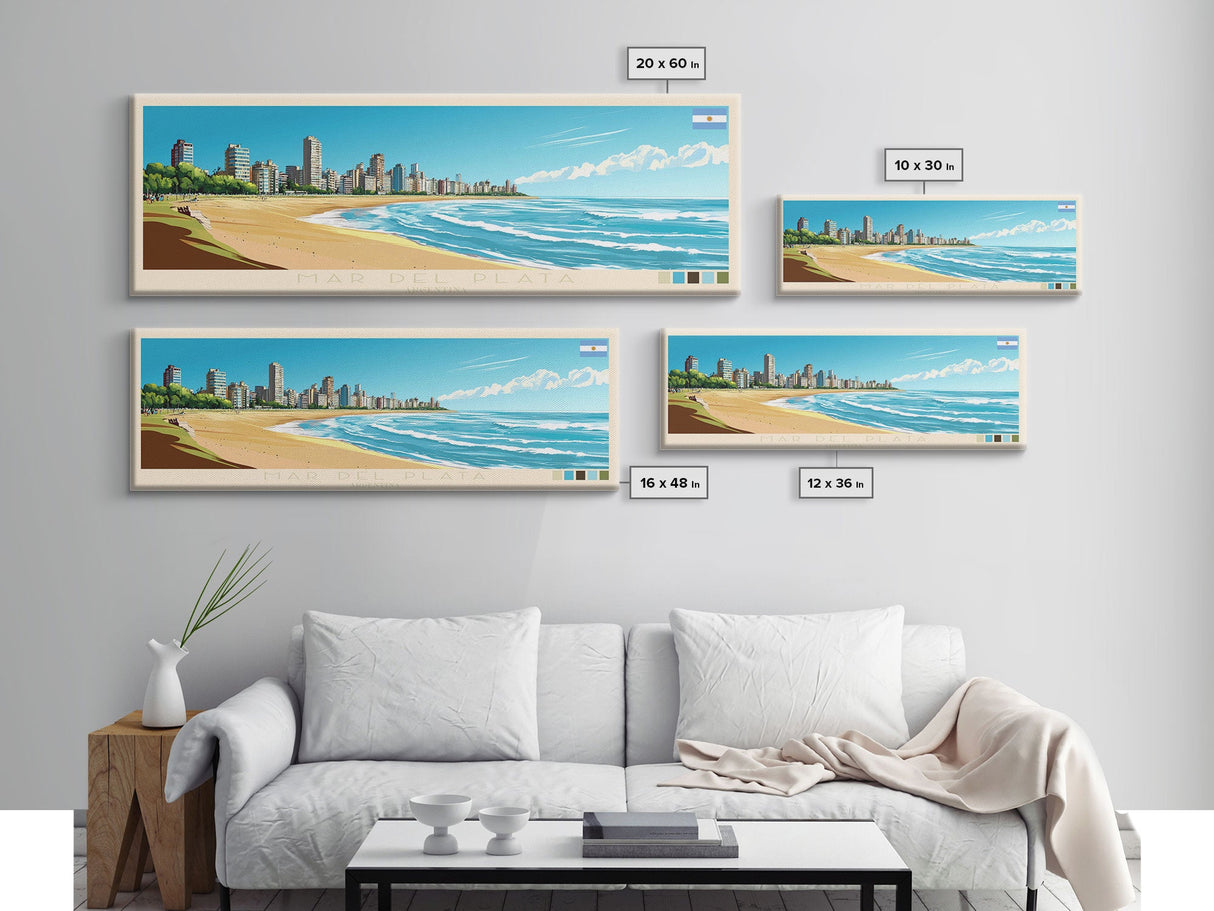 Mar del Plata, Argentina Travel Poster Panoramic Canvas Print, Mar del Plata, Argentina Painting, Argentina Art, Mar del Plata Travel Art, Guest Room Painting