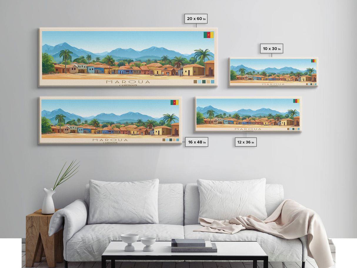 Maroua, Cameroon Panoramic Travel Poster Canvas Print, Maroua, Cameroon Painting, Cameroon Art, Maroua Panoramic Travel Art, Travel Painting