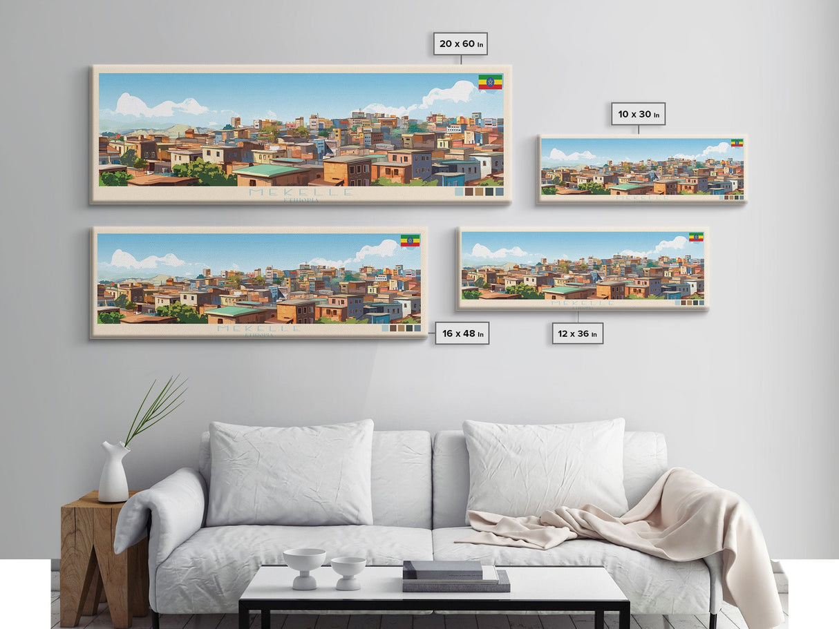 Mekelle, Ethiopia Panoramic Travel Poster Canvas Print, Mekelle, Ethiopia Painting, Ethiopia Art, Mekelle Panoramic Travel Art, Travel Painting