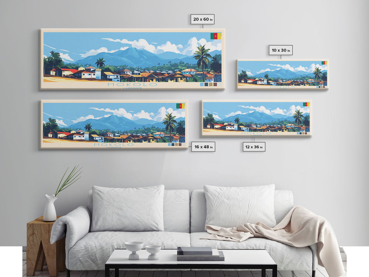 Mokolo, Cameroon Panoramic Travel Poster Canvas Print, Mokolo, Cameroon Painting, Cameroon Art, Mokolo Travel Art, Living Room Painting