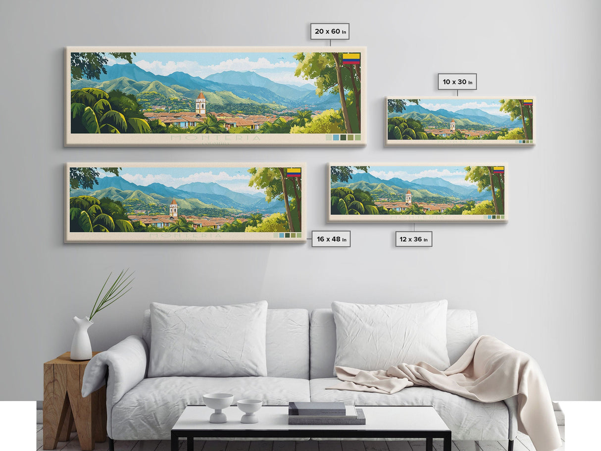 Monteria, Colombia Panoramic Travel Poster Canvas Print, Monteria, Colombia Painting, Colombia Art, Monteria Panoramic Travel Art, Travel Painting