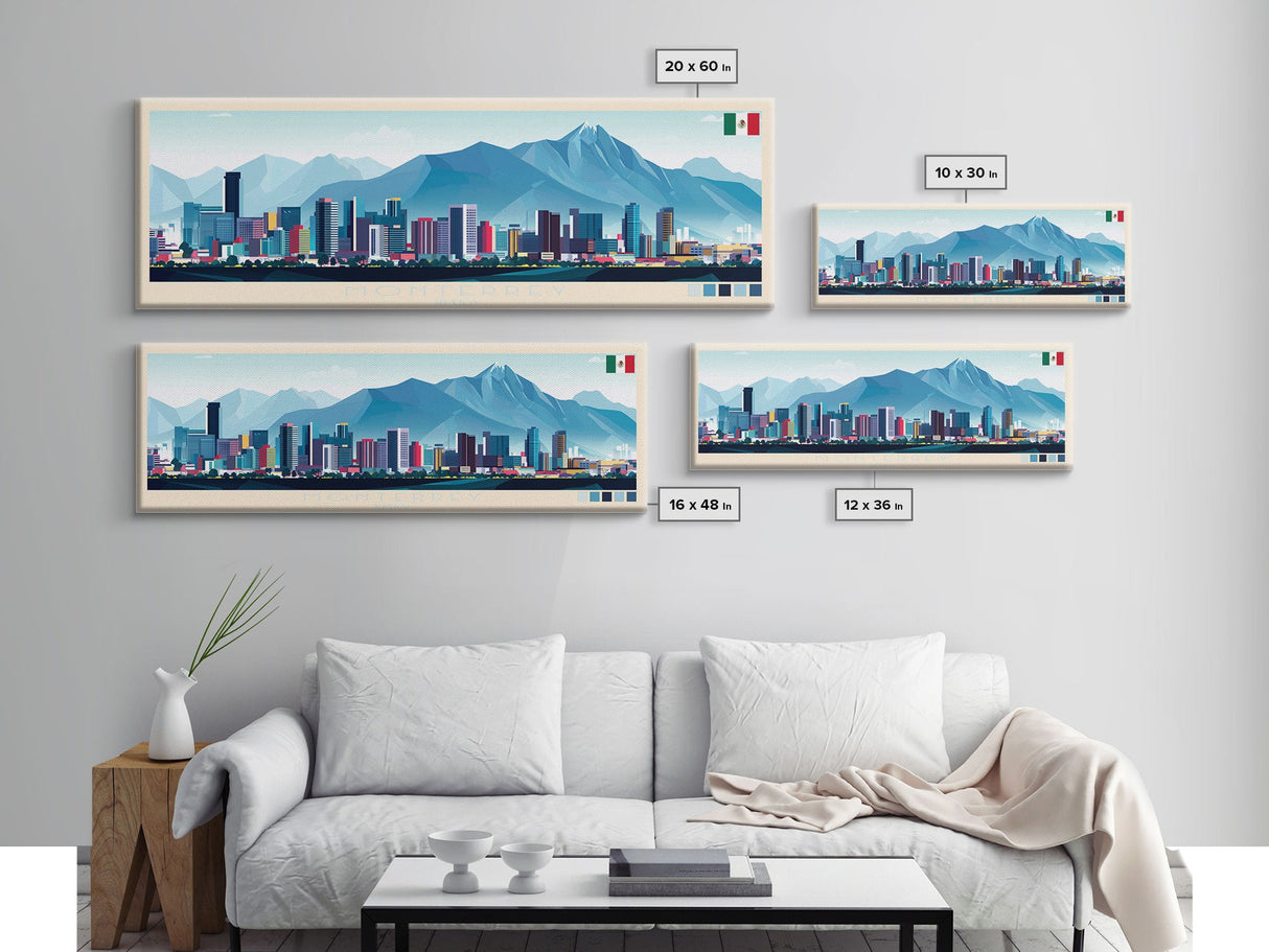 Panoramic Travel Poster Monterrey, Mexico Canvas Print, Monterrey, Mexico Painting, Mexico Art, Monterrey Travel Art, Guest Room Painting