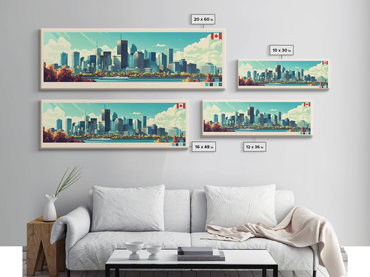 Montreal, Canada Panoramic Travel Poster Canvas Print, Montreal, Canada Painting, Canada Art, Montreal Travel Art, Guest Room Painting