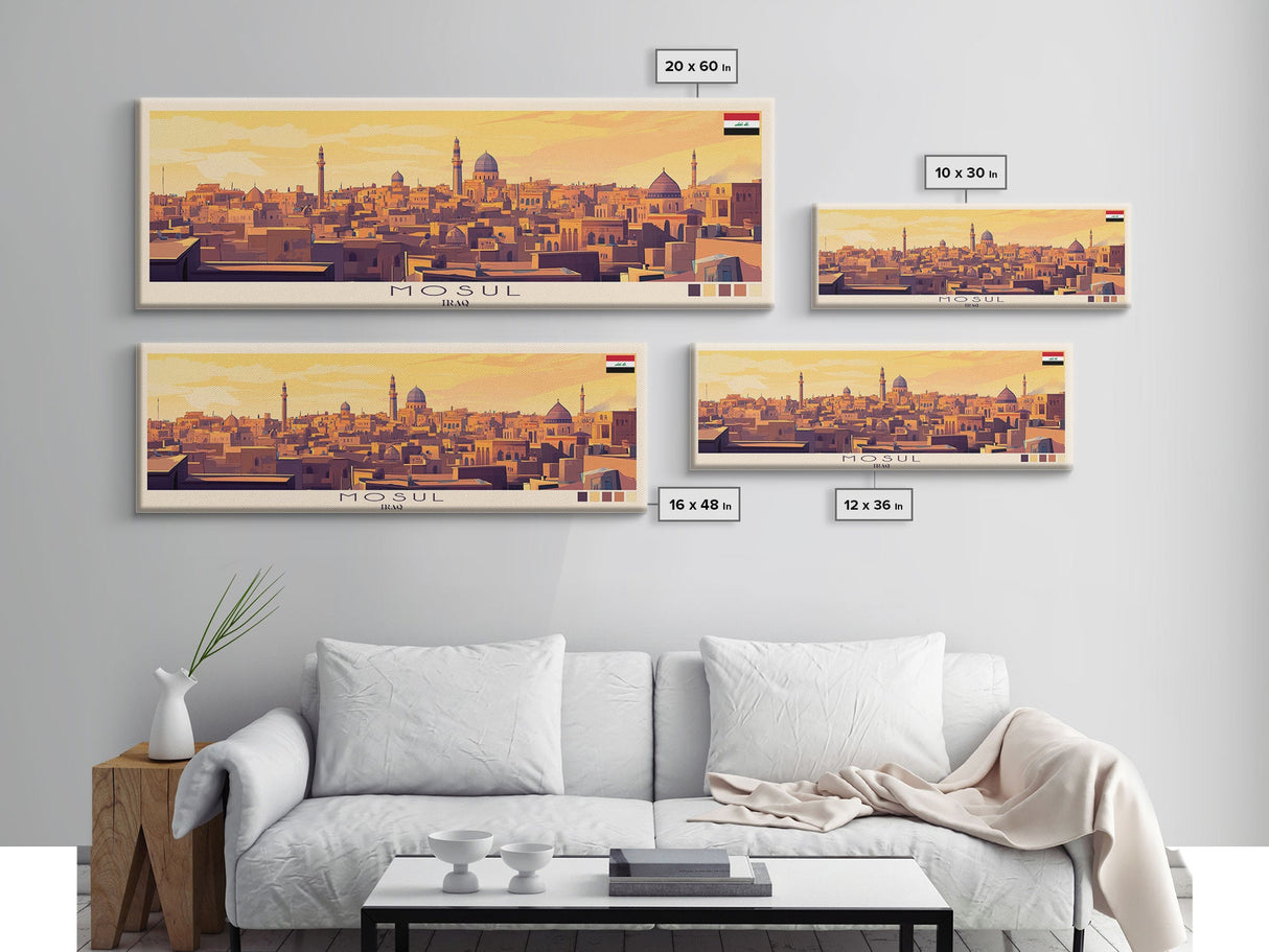 Mosul, Iraq Travel Poster Panoramic Canvas Print, Mosul, Iraq Painting, Iraq Art, Mosul Travel Art, Guest Room Painting