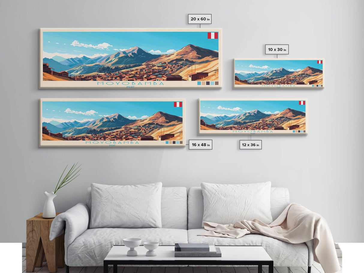 Moyobamba, Peru Panoramic Travel Poster Canvas Print, Moyobamba, Peru Painting, Peru Art, Moyobamba Panoramic Travel Art, Travel Painting