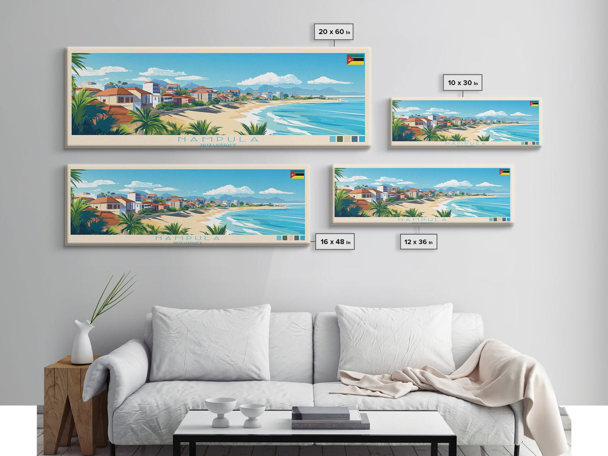 Nampula, Mozambique Panoramic Travel Poster Canvas Print, Nampula, Mozambique Painting, Mozambique Art, Nampula Panoramic Travel Art, Travel Painting