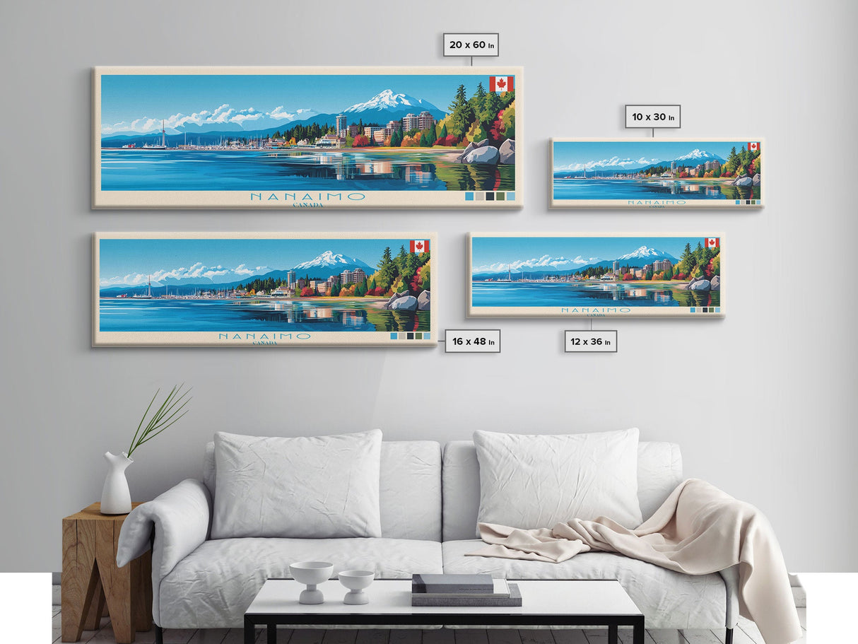 Nanaimo, Canada Panoramic Travel Poster Canvas Print, Nanaimo, Canada Painting, Canada Art, Nanaimo Travel Art, Guest Room Painting