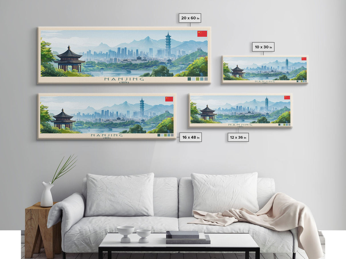 Panoramic Travel Poster Nanjing, China Canvas Print, Nanjing, China Painting, China Art, Nanjing Travel Art, Guest Room Painting