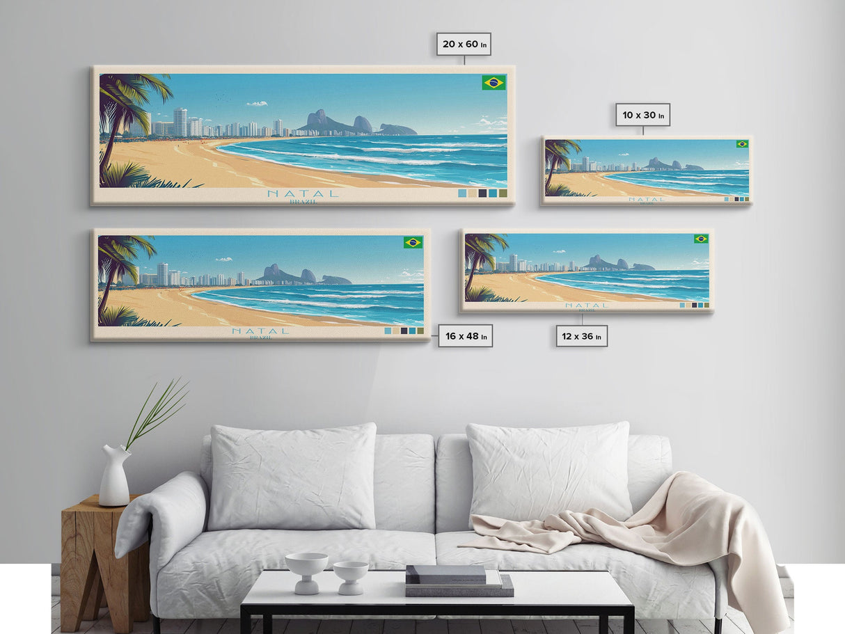 Natal, Brazil Panoramic Travel Poster Canvas Print, Natal, Brazil Painting, Brazil Art, Natal Travel Art, Guest Room Painting