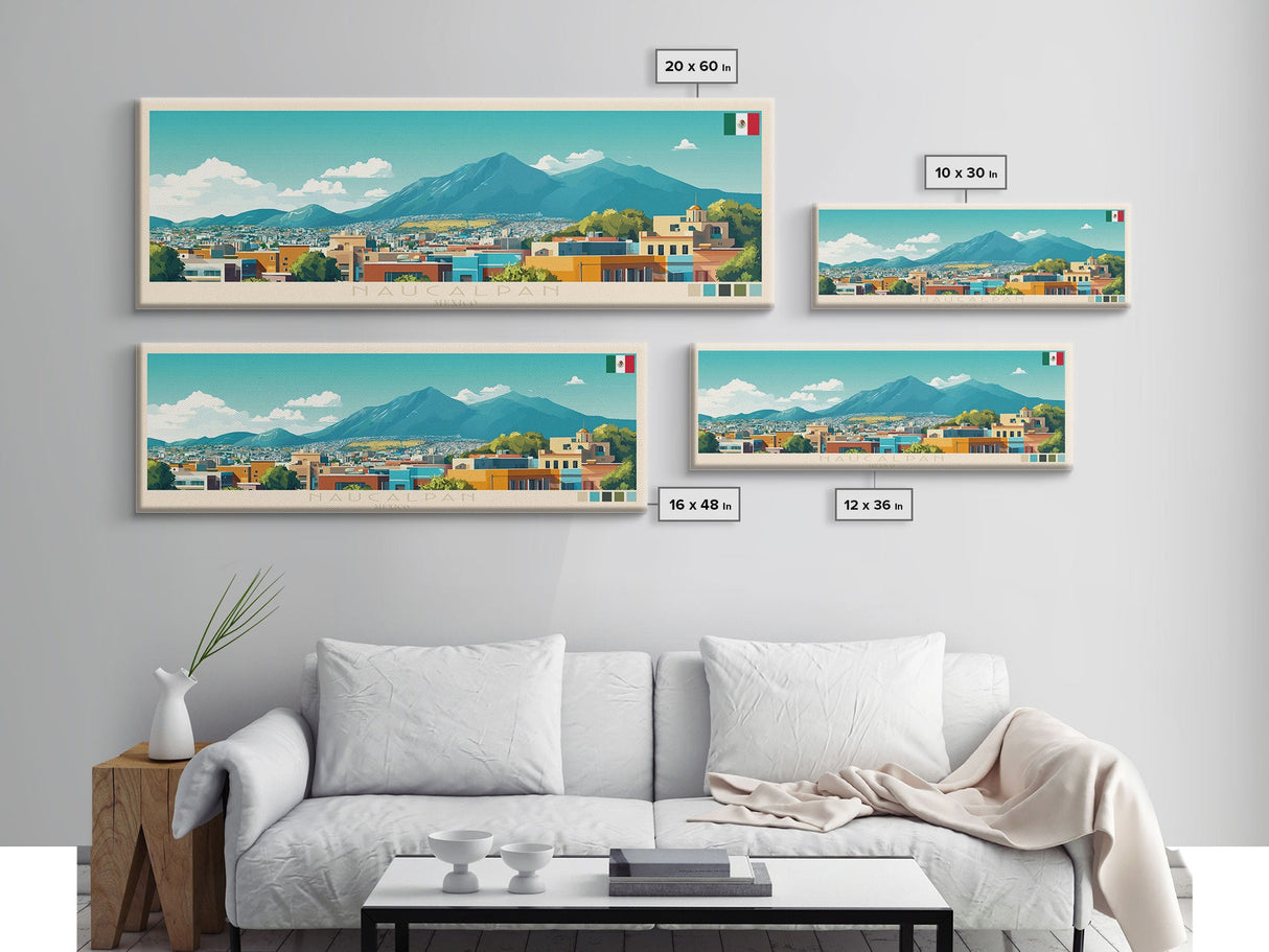 Naucalpan, Mexico Panoramic Travel Poster Canvas Print, Naucalpan, Mexico Painting, Mexico Art, Naucalpan Travel Art, Living Room Painting