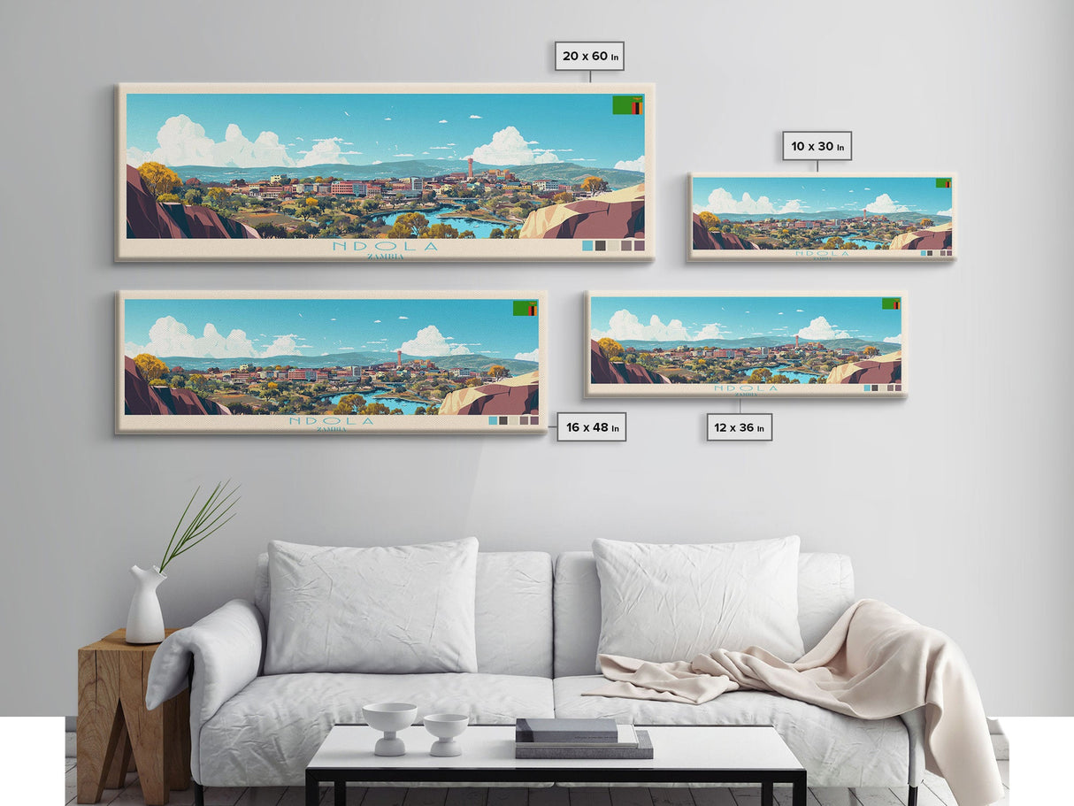 Ndola, Zambia Travel Poster Panoramic Canvas Print, Ndola, Zambia Painting, Zambia Art, Ndola Travel Art, Guest Room Painting