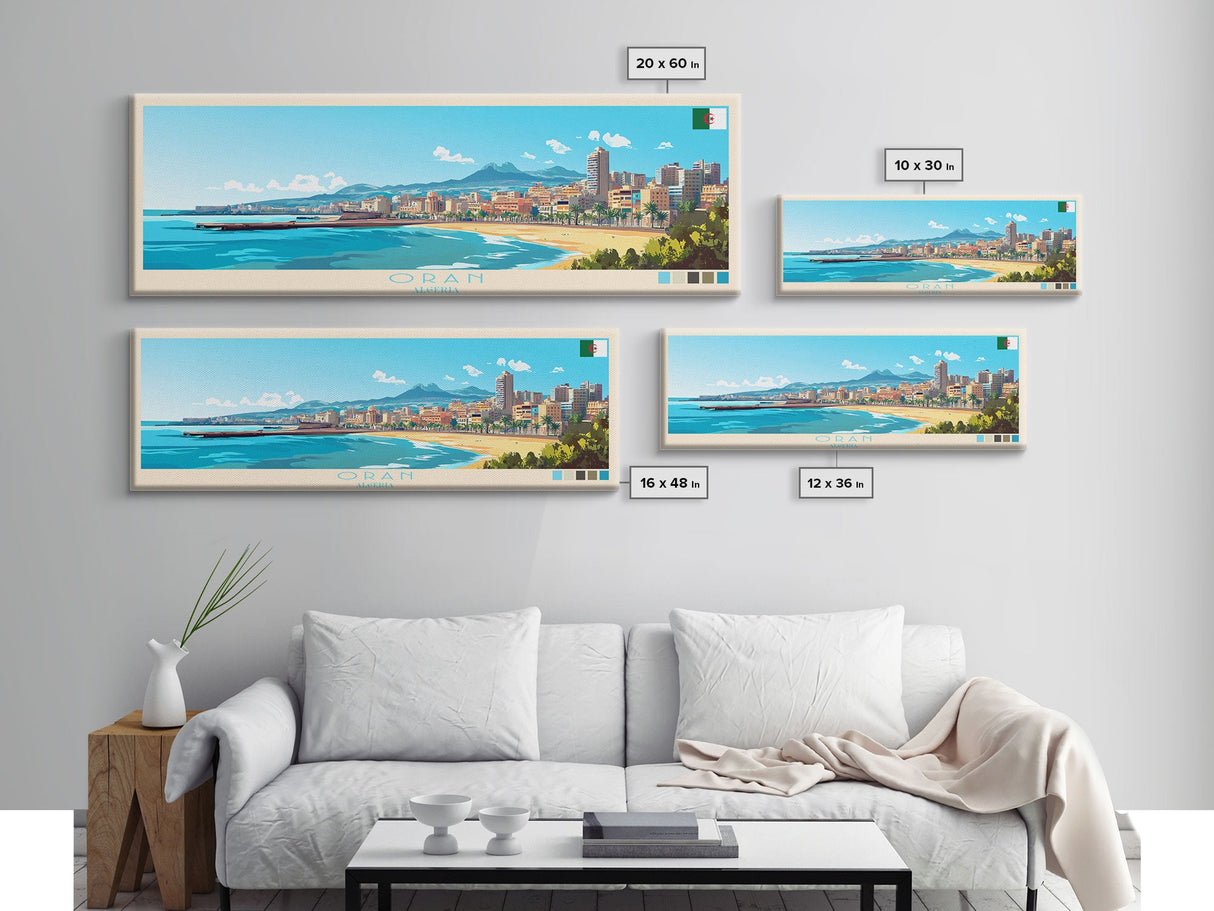 Panoramic Travel Poster Oran, Algeria Canvas Print, Oran, Algeria Painting, Algeria Art, Oran Travel Art, Guest Room Painting