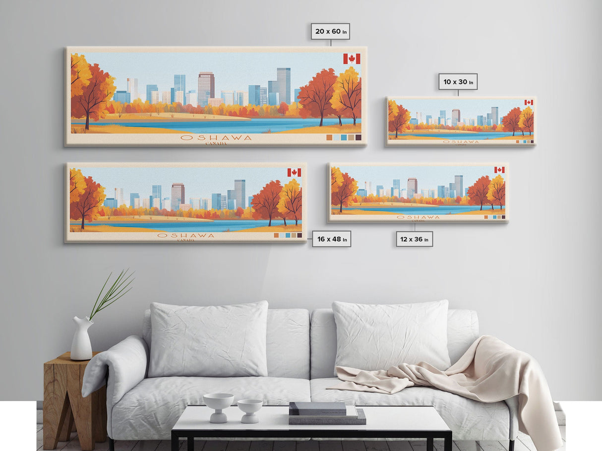 Oshawa, Canada Travel Poster Panoramic Canvas Print, Oshawa, Canada Painting, Canada Art, Oshawa Travel Art, Guest Room Painting