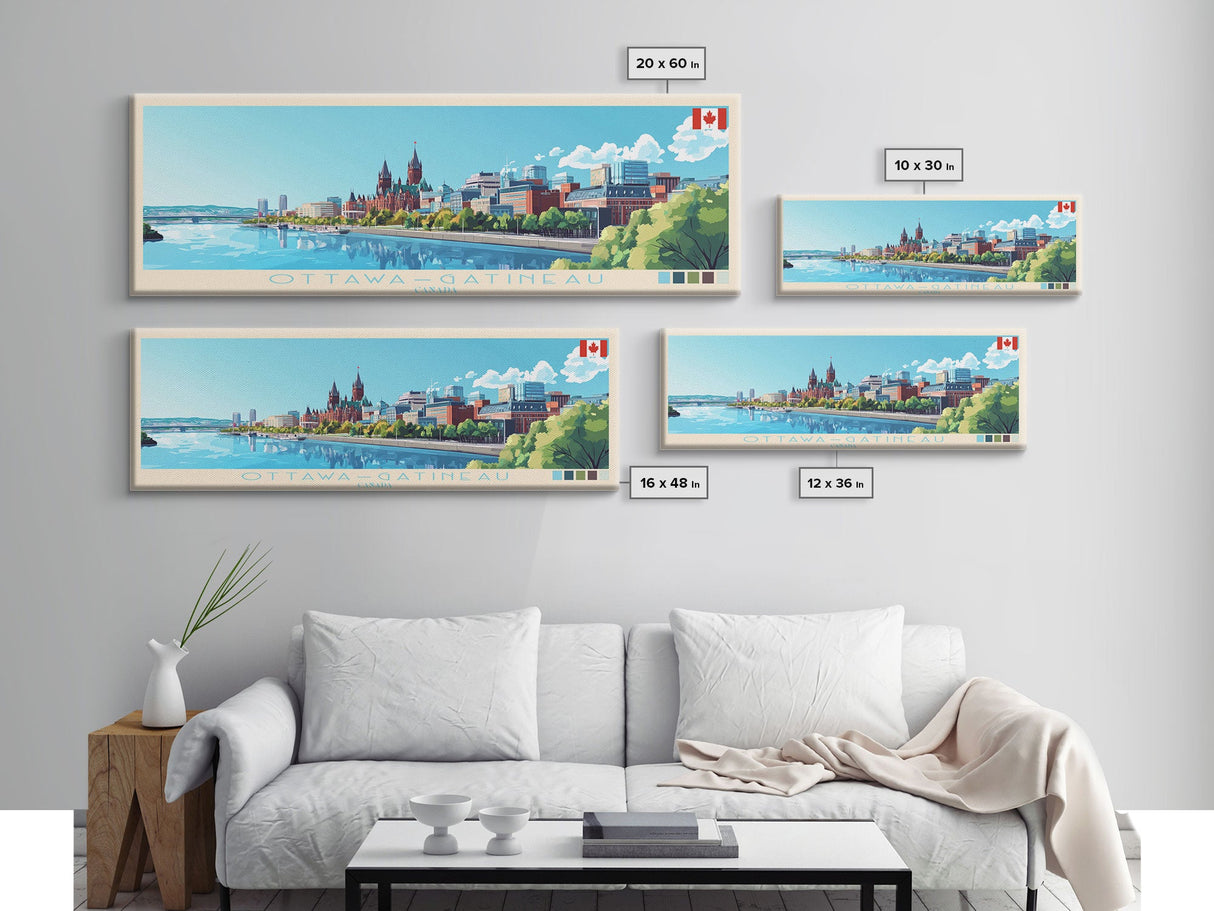 Ottawa–Gatineau, Canada Travel Poster Panoramic Canvas Print, Ottawa–Gatineau, Canada Painting, Canada Art, Ottawa–Gatineau Travel Art, Guest Room Painting