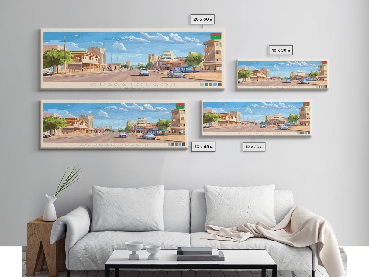 Ouagadougou, Burkina Faso Panoramic Travel Poster Canvas Print, Ouagadougou, Burkina Faso Painting, Burkina Faso Art, Ouagadougou Panoramic Travel Art, Travel Painting