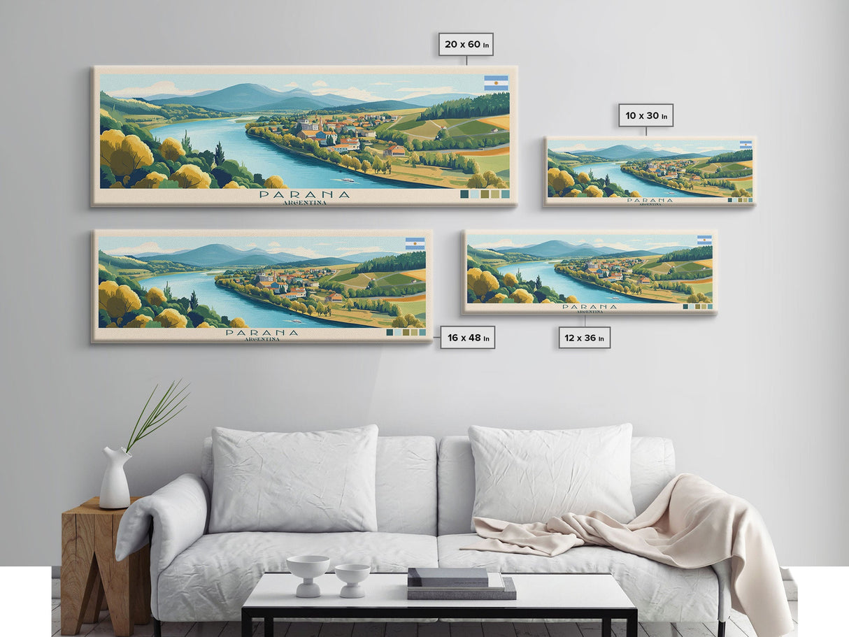 Parana, Argentina Travel Poster Panoramic Canvas Print, Parana, Argentina Painting, Argentina Art, Parana Travel Art, Guest Room Painting