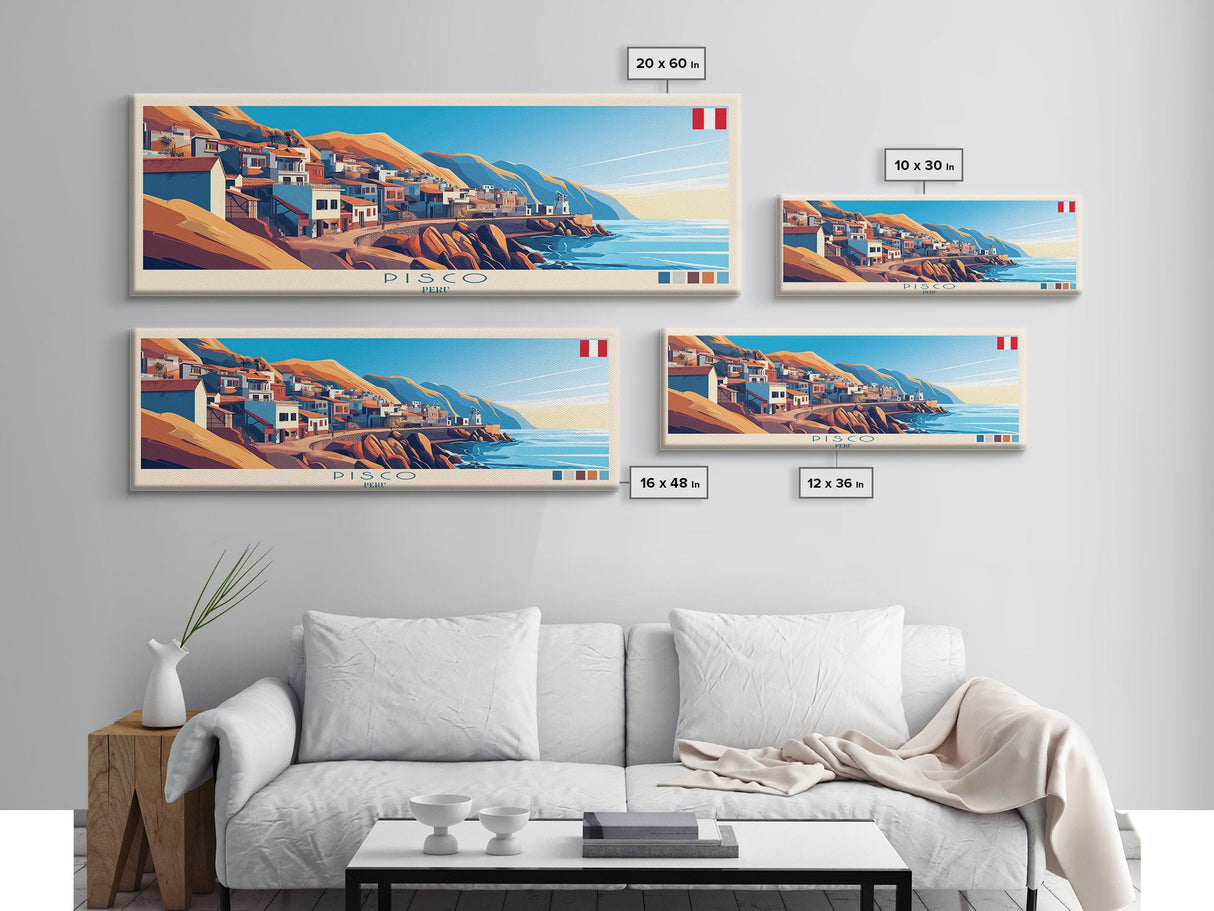 Pisco, Peru Travel Poster Panoramic Canvas Print, Pisco, Peru Painting, Peru Art, Pisco Travel Art, Guest Room Painting