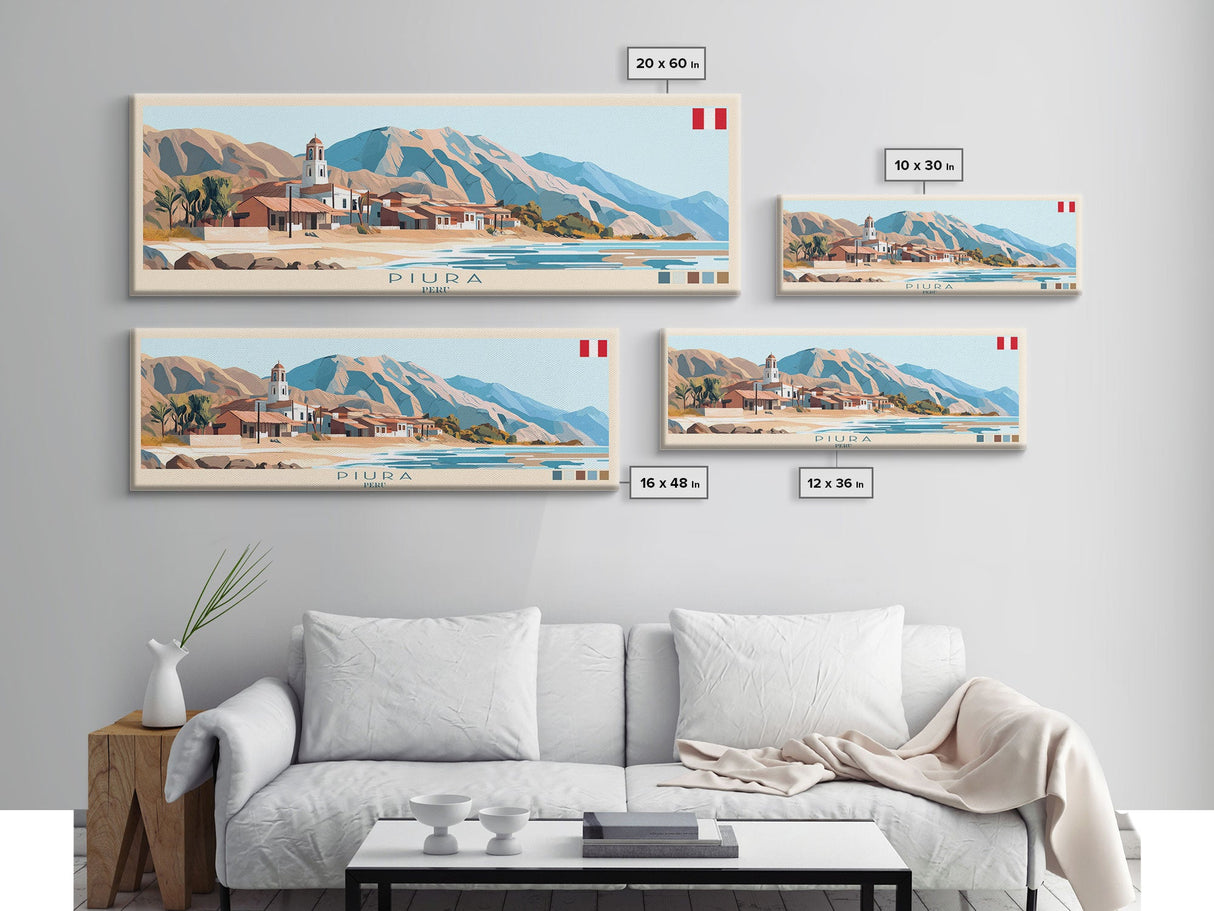 Piura, Peru Panoramic Travel Poster Canvas Print, Piura, Peru Painting, Peru Art, Piura Panoramic Travel Art, Travel Painting