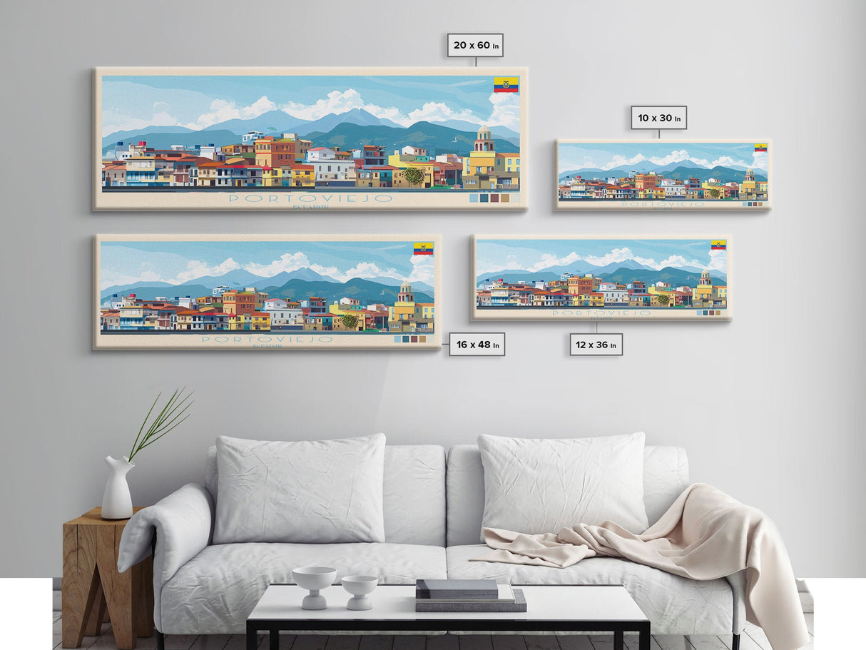 Portsmouth, England Panoramic Travel Poster Canvas Print, Portsmouth, England Painting, England Art, Portsmouth Panoramic Travel Art, Travel Painting