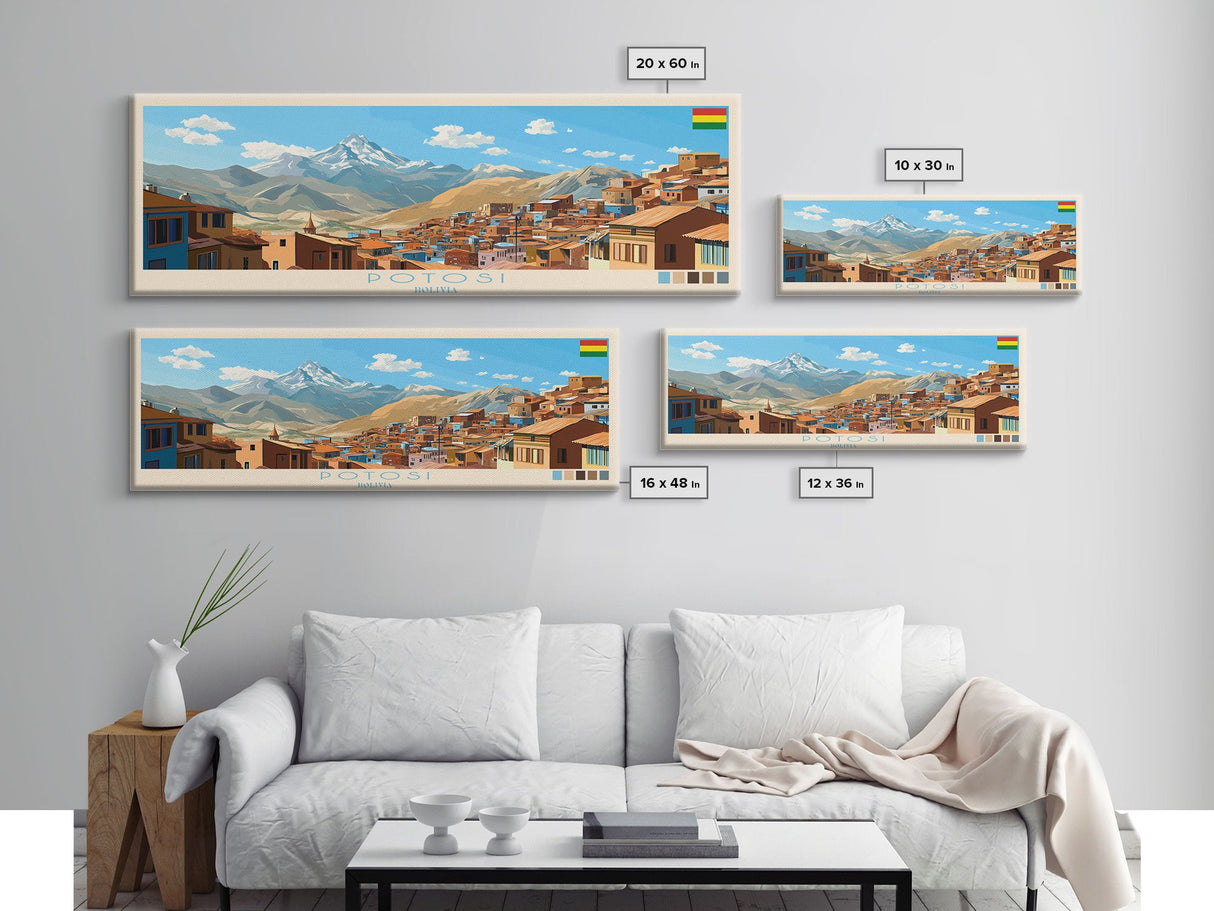 Potosi, Bolivia Panoramic Travel Poster Canvas Print, Potosi, Bolivia Painting, Bolivia Art, Potosi Panoramic Travel Art, Travel Painting