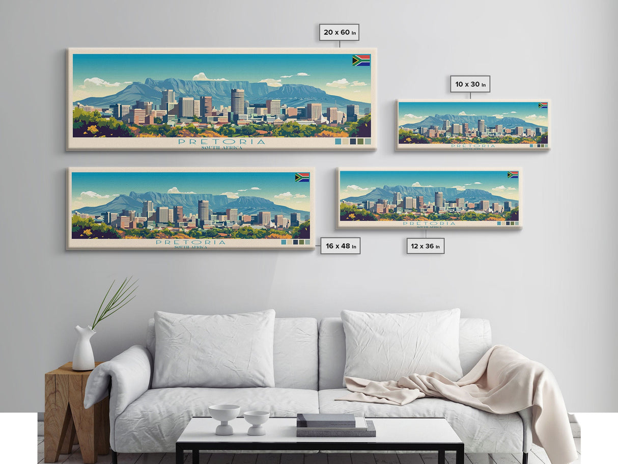 Pretoria, South Africa Panoramic Travel Poster Canvas Print, Pretoria, South Africa Painting, South Africa Art, Pretoria Travel Art, Living Room Painting