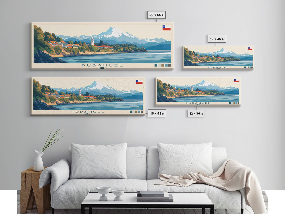 Pudahuel, Chile Travel Poster Panoramic Canvas Print, Pudahuel, Chile Painting, Chile Art, Pudahuel Travel Art, Guest Room Painting