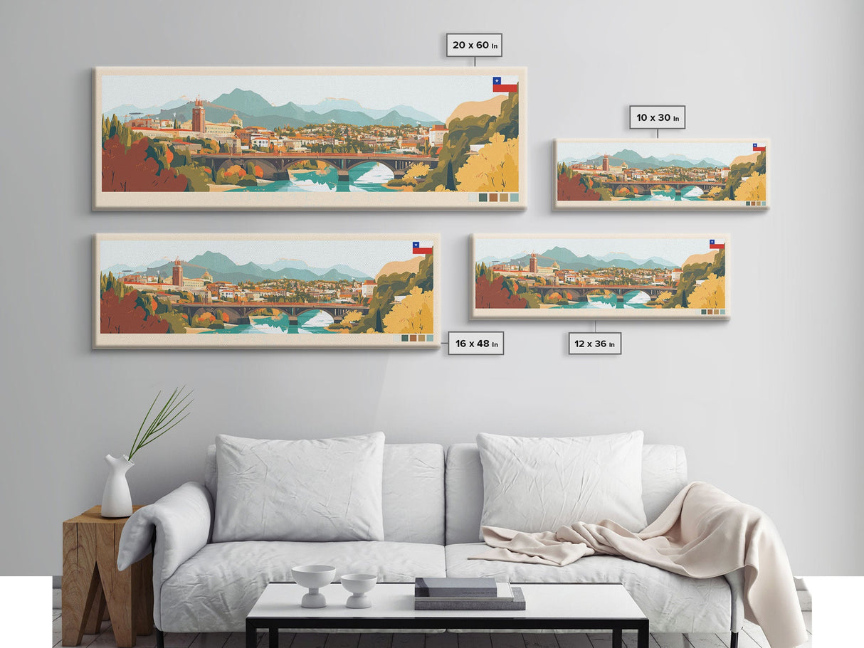 Puente Alto, Chile Panoramic Travel Poster Canvas Print, Puente Alto, Chile Painting, Chile Art, Puente Alto Travel Art, Guest Room Painting