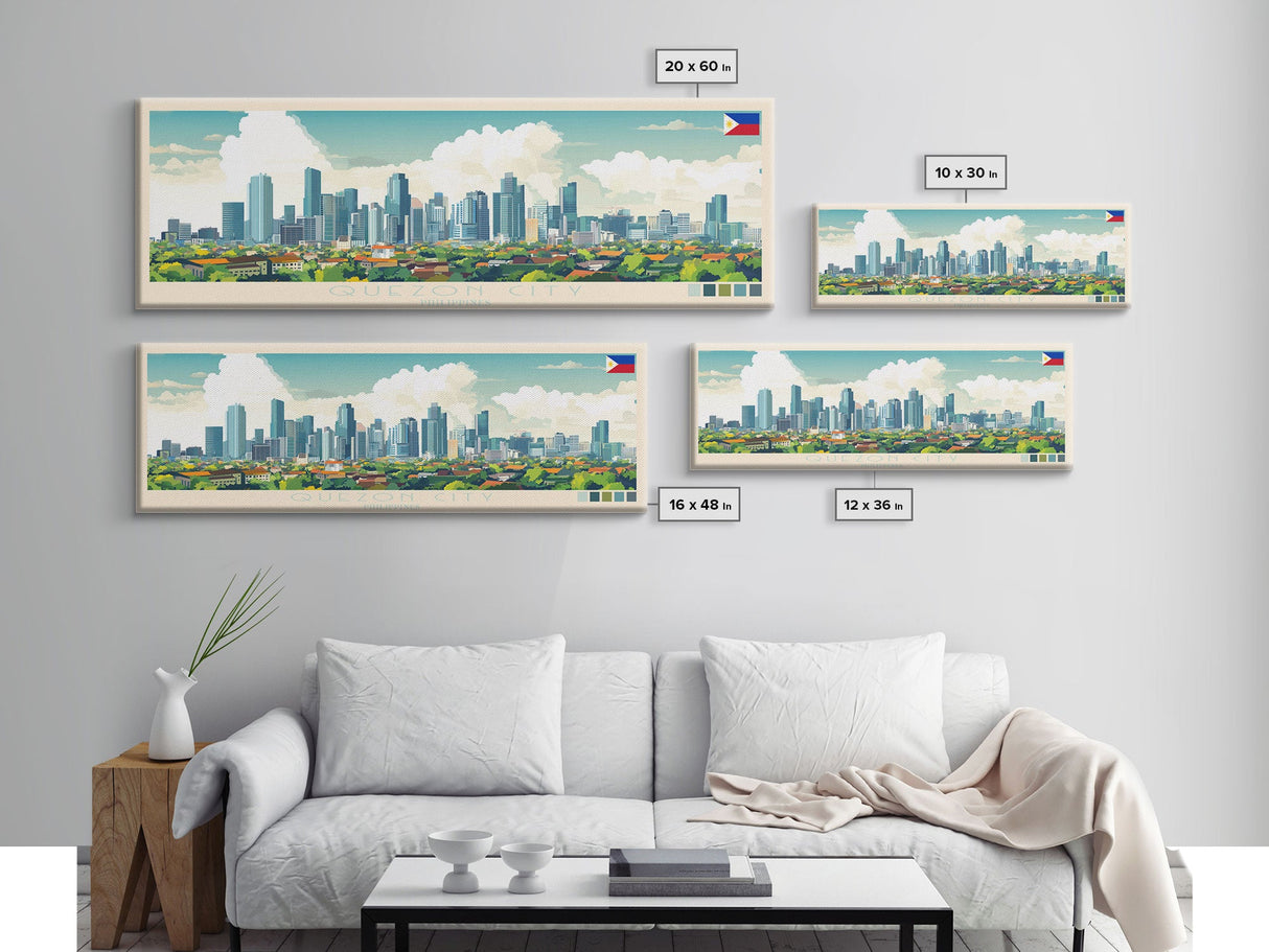 Quezon City, Philippines Travel Poster Panoramic Canvas Print, Quezon City, Philippines Painting, Philippines Art, Quezon City Travel Art, Guest Room Painting