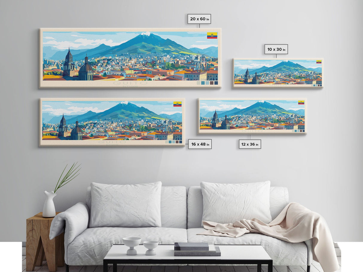 Quito, Ecuador Panoramic Travel Poster Canvas Print, Quito, Ecuador Painting, Ecuador Art, Quito Travel Art, Guest Room Painting