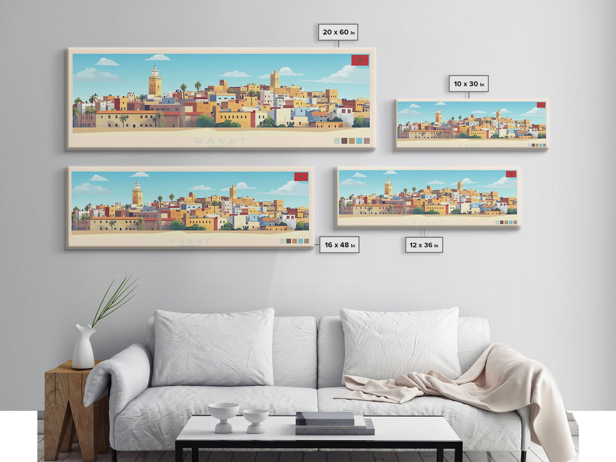 Panoramic Travel Poster Rabat, Morocco Canvas Print, Rabat, Morocco Painting, Morocco Art, Rabat Travel Art, Guest Room Painting