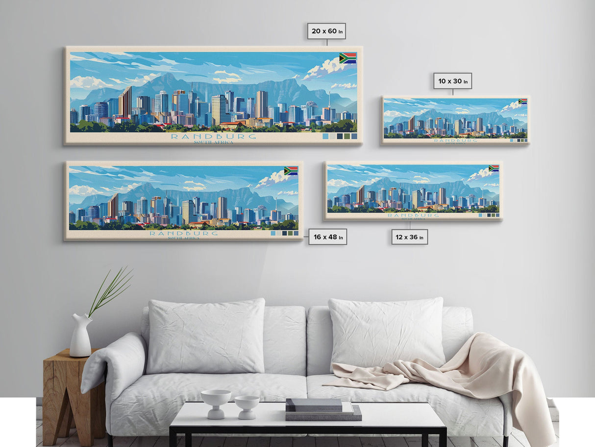 Randburg, South Africa Panoramic Travel Poster Canvas Print, Randburg, South Africa Painting, South Africa Art, Randburg Travel Art, Guest Room Painting