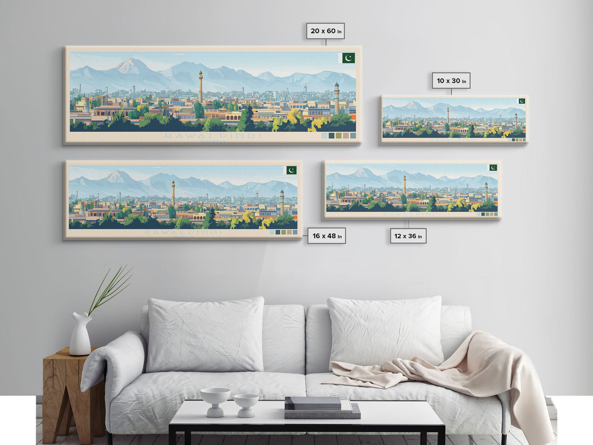 Rawalpindi, Pakistan Panoramic Travel Poster Canvas Print, Rawalpindi, Pakistan Painting, Pakistan Art, Rawalpindi Travel Art, Living Room Painting