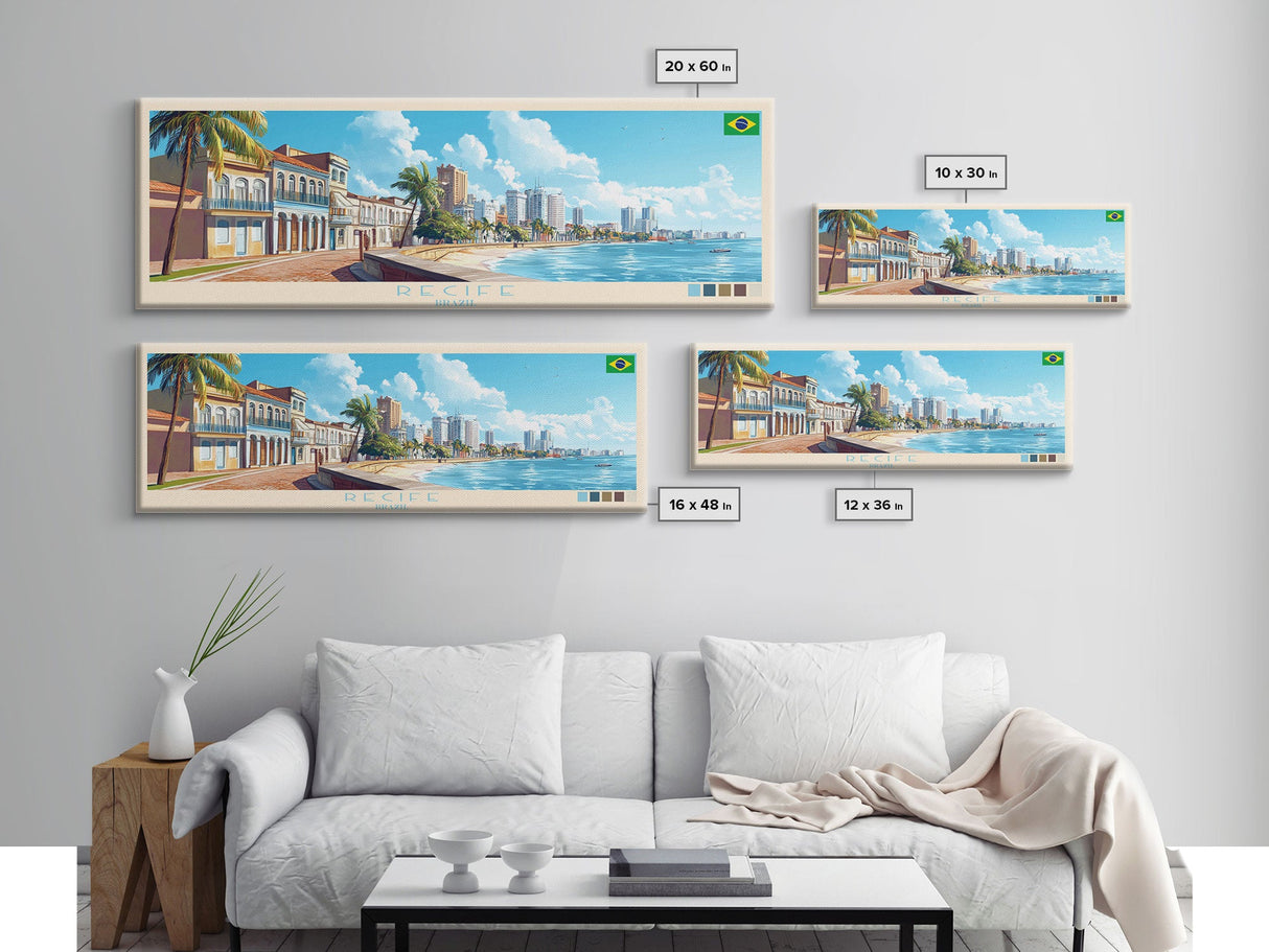 Recife, Brazil Travel Poster Panoramic Canvas Print, Recife, Brazil Painting, Brazil Art, Recife Travel Art, Guest Room Painting