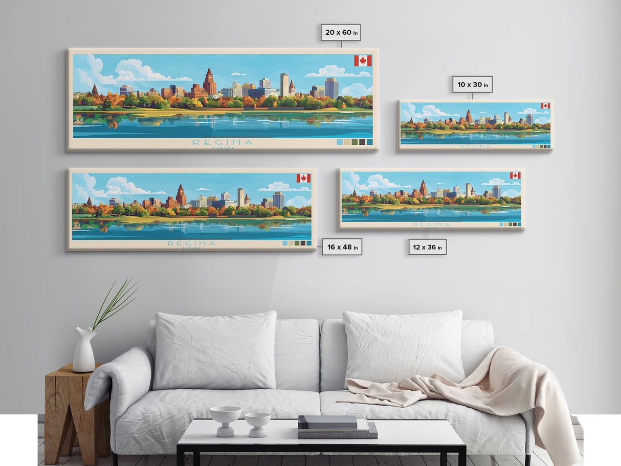 Regina, Canada Panoramic Travel Poster Canvas Print, Regina, Canada Painting, Canada Art, Regina Panoramic Travel Art, Travel Painting