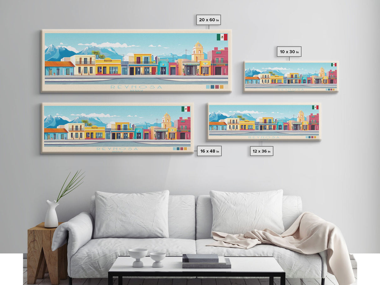 Panoramic Travel Poster Reynosa, Mexico Canvas Print, Reynosa, Mexico Painting, Mexico Art, Reynosa Travel Art, Guest Room Painting