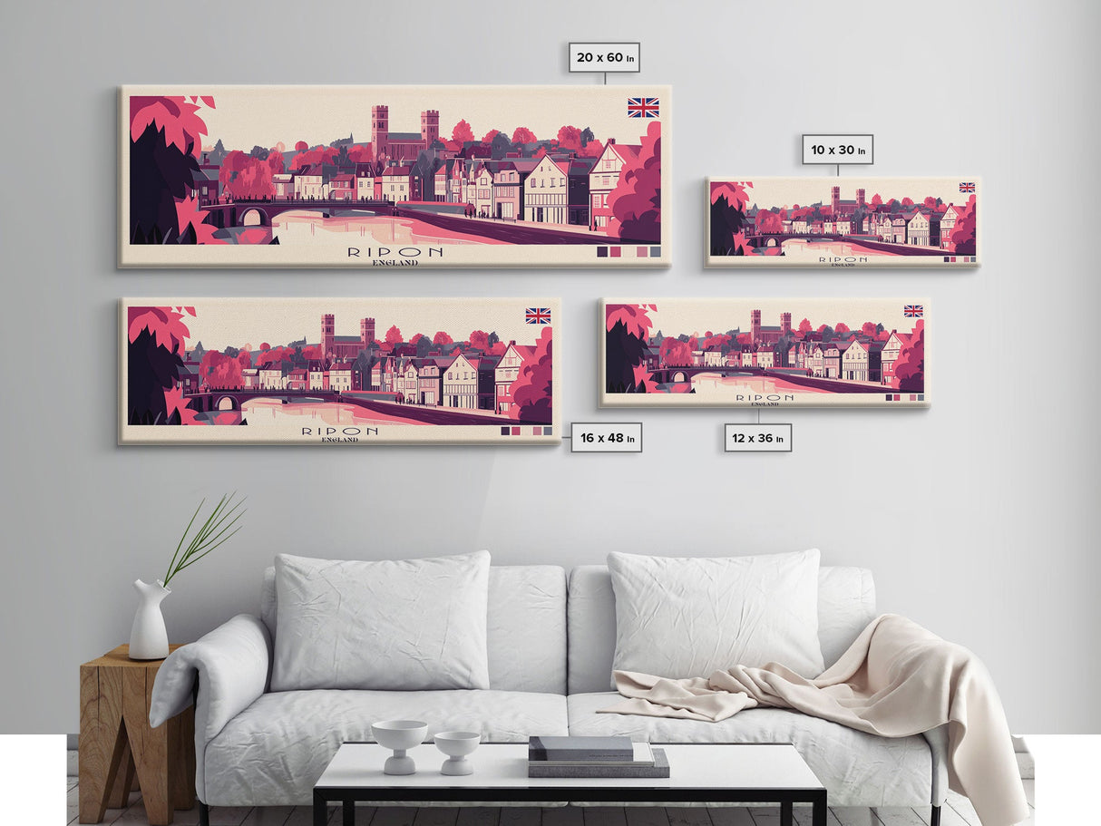 Ripon, England Panoramic Travel Poster Canvas Print, Ripon, England Painting, England Art, Ripon Panoramic Travel Art, Travel Painting