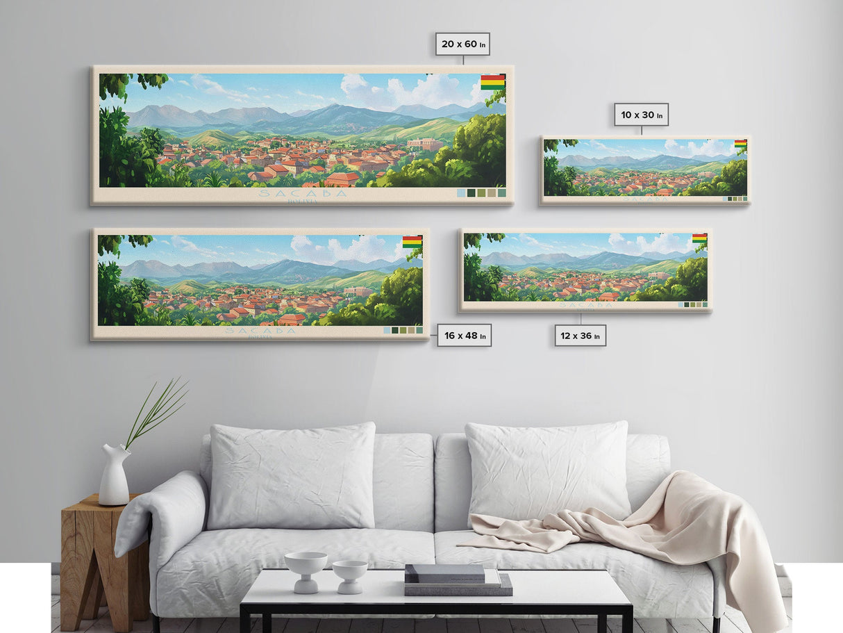 Sacaba, Bolivia Travel Poster Panoramic Canvas Print, Sacaba, Bolivia Painting, Bolivia Art, Sacaba Travel Art, Guest Room Painting