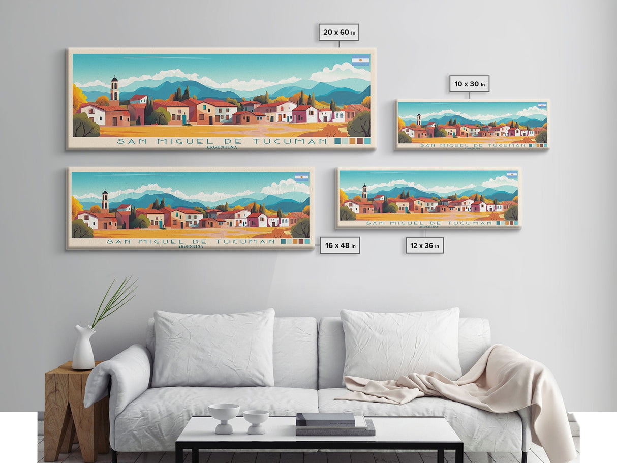 Panoramic Travel Poster San Miguel de Tucuman, Argentina Canvas Print, San Miguel de Tucuman, Argentina Painting, Argentina Art, San Miguel de Tucuman Travel Art, Guest Room Painting