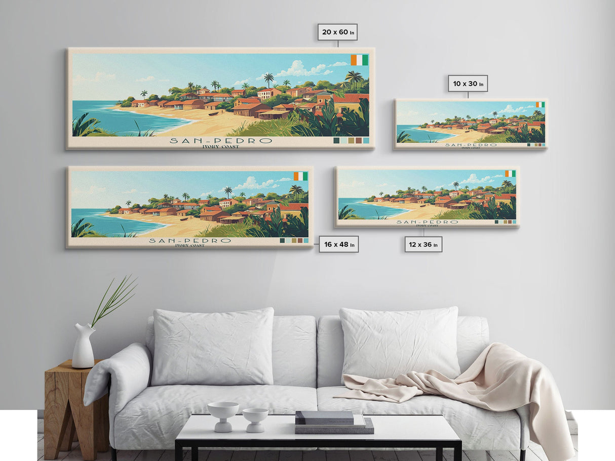 San-Pedro, Ivory Coast Panoramic Travel Poster Canvas Print, San-Pedro, Ivory Coast Painting, Ivory Coast Art, San-Pedro Travel Art, Guest Room Painting