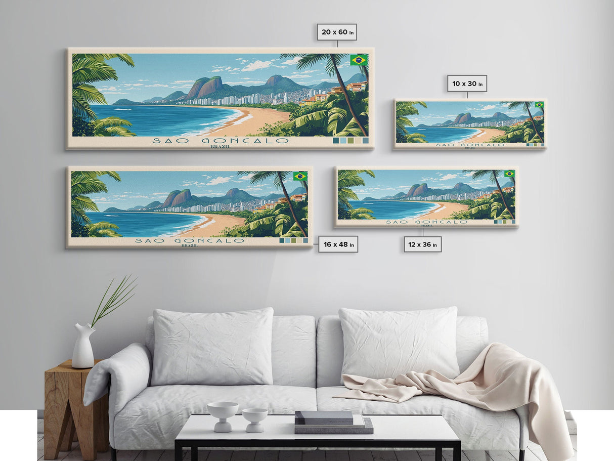 Sao Goncalo, Brazil Panoramic Travel Poster Canvas Print, Sao Goncalo, Brazil Painting, Brazil Art, Sao Goncalo Travel Art, Guest Room Painting