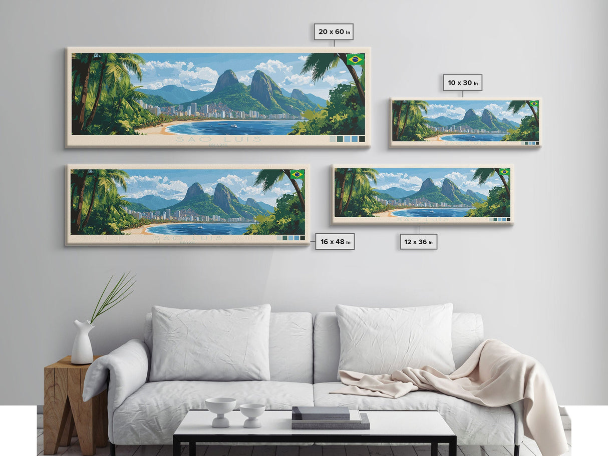 Sao Luis, Brazil Travel Poster Panoramic Canvas Print, Sao Luis, Brazil Painting, Brazil Art, Sao Luis Travel Art, Guest Room Painting