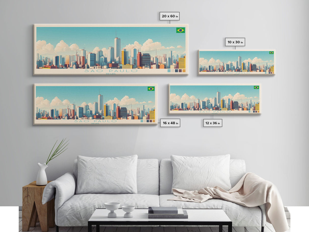 Sao Paulo, Brazil Panoramic Travel Poster Canvas Print, Sao Paulo, Brazil Painting, Brazil Art, Sao Paulo Panoramic Travel Art, Travel Painting