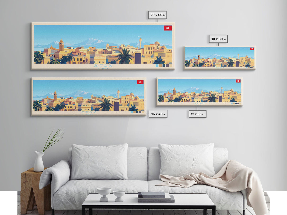 Sfax, Tunisia Panoramic Travel Poster Canvas Print, Sfax, Tunisia Painting, Tunisia Art, Sfax Travel Art, Living Room Painting