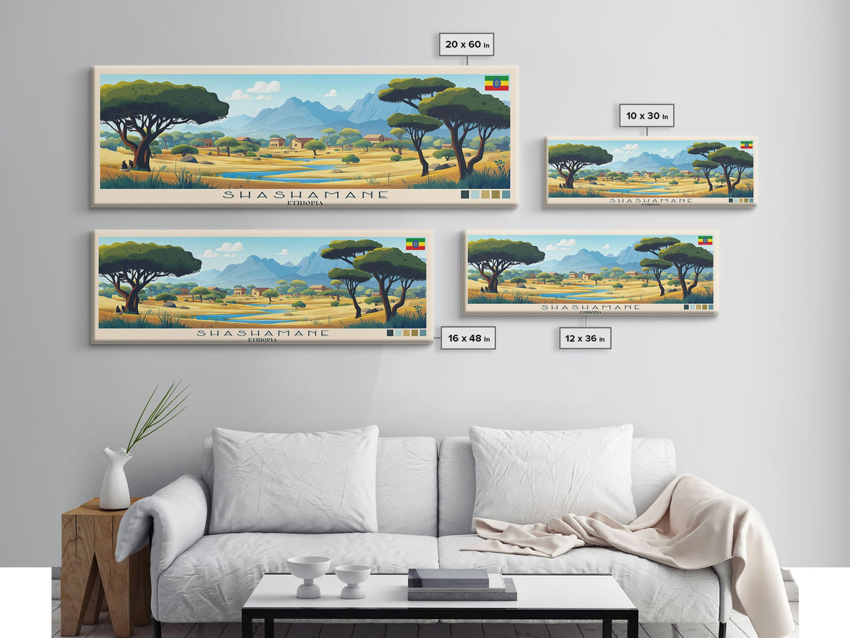 Shashamane, Ethiopia Travel Poster Panoramic Canvas Print, Shashamane, Ethiopia Painting, Ethiopia Art, Shashamane Travel Art, Guest Room Painting