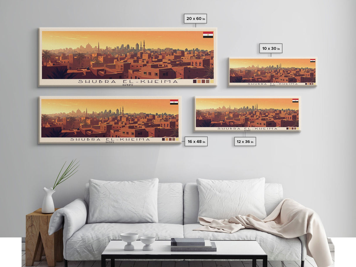 Shubra El-Kheima, Egypt Panoramic Travel Poster Canvas Print, Shubra El-Kheima, Egypt Painting, Egypt Art, Shubra El-Kheima Travel Art, Guest Room Painting