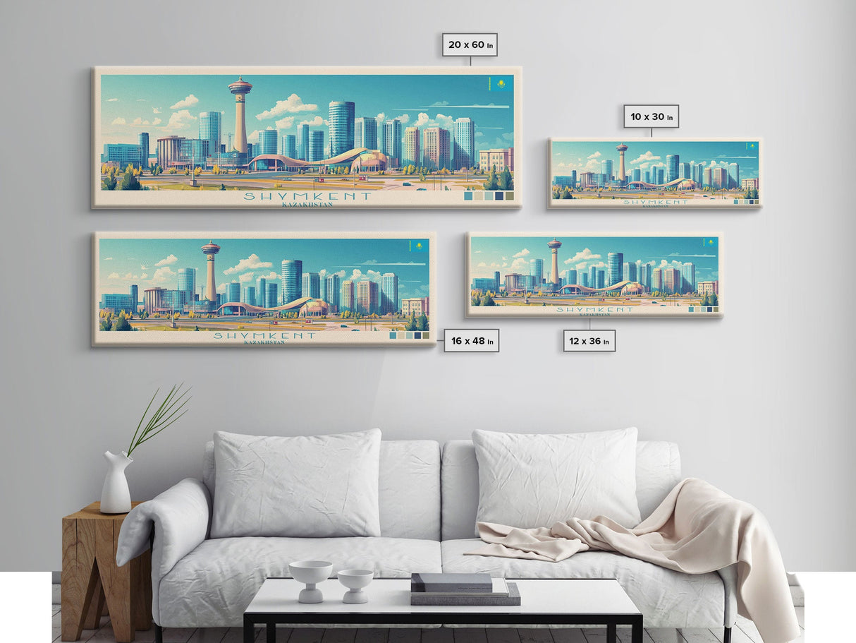 Shymkent, Kazakhstan Panoramic Travel Poster Canvas Print, Shymkent, Kazakhstan Painting, Kazakhstan Art, Shymkent Travel Art, Living Room Painting