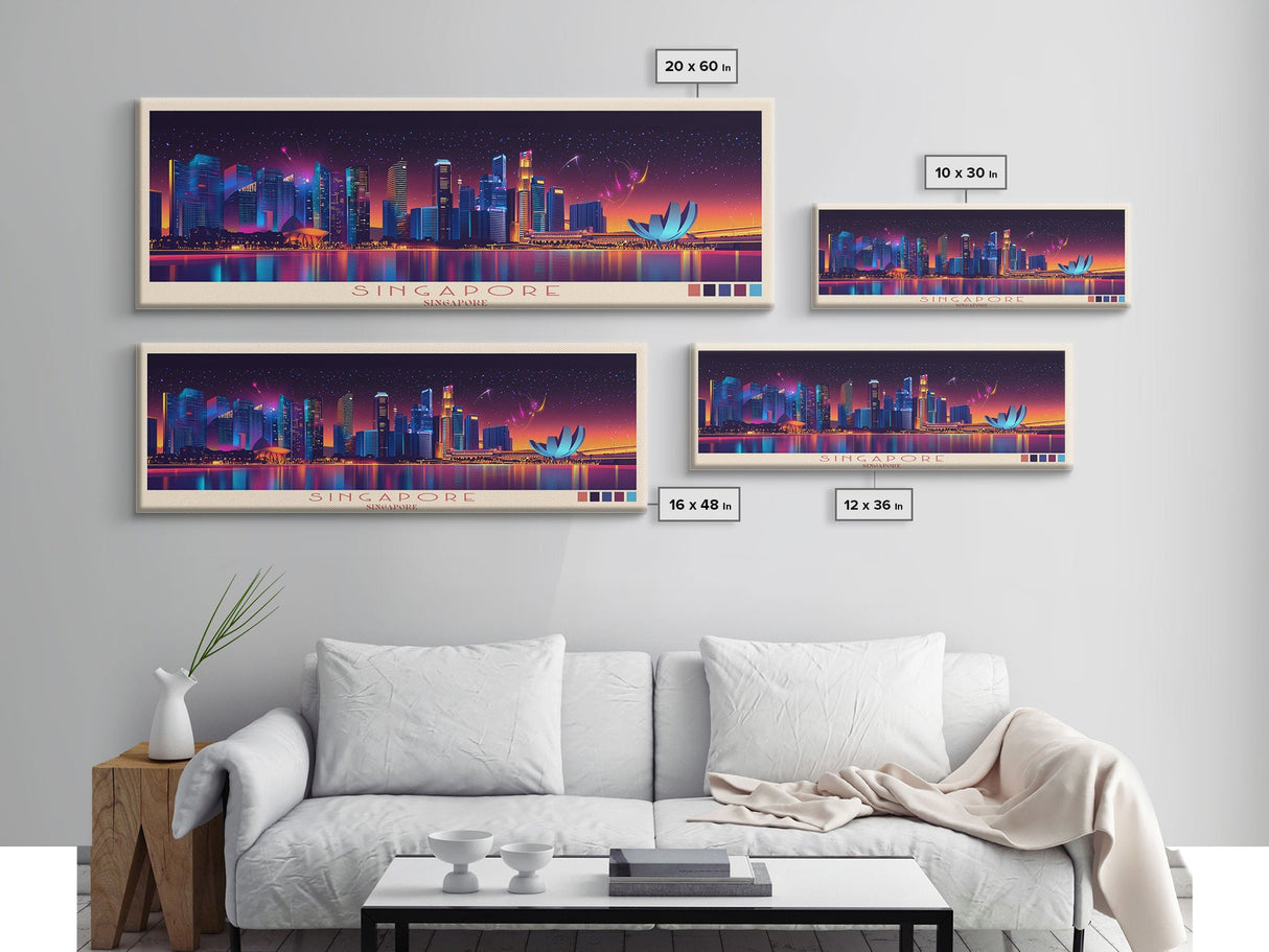 Singapore, Singapore Travel Poster Panoramic Canvas Print, Singapore, Singapore Painting, Singapore Art, Singapore Travel Art, Guest Room Painting