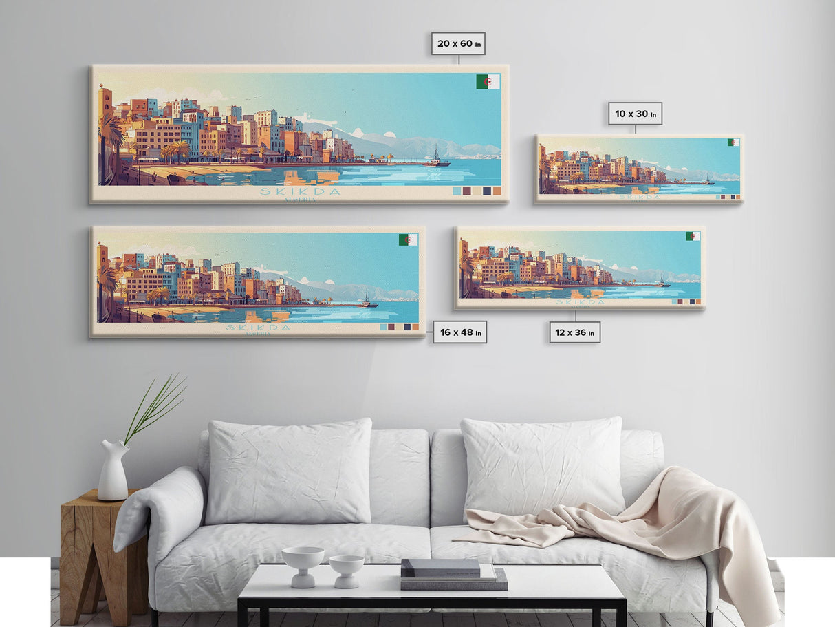 Skikda, Algeria Panoramic Travel Poster Canvas Print, Skikda, Algeria Painting, Algeria Art, Skikda Panoramic Travel Art, Travel Painting