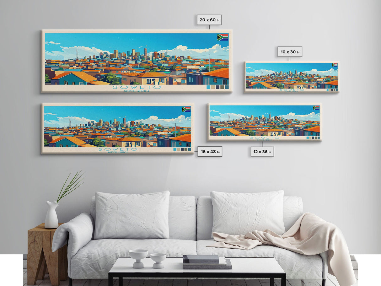 Soweto, South Africa Panoramic Travel Poster Canvas Print, Soweto, South Africa Painting, South Africa Art, Soweto Travel Art, Living Room Painting