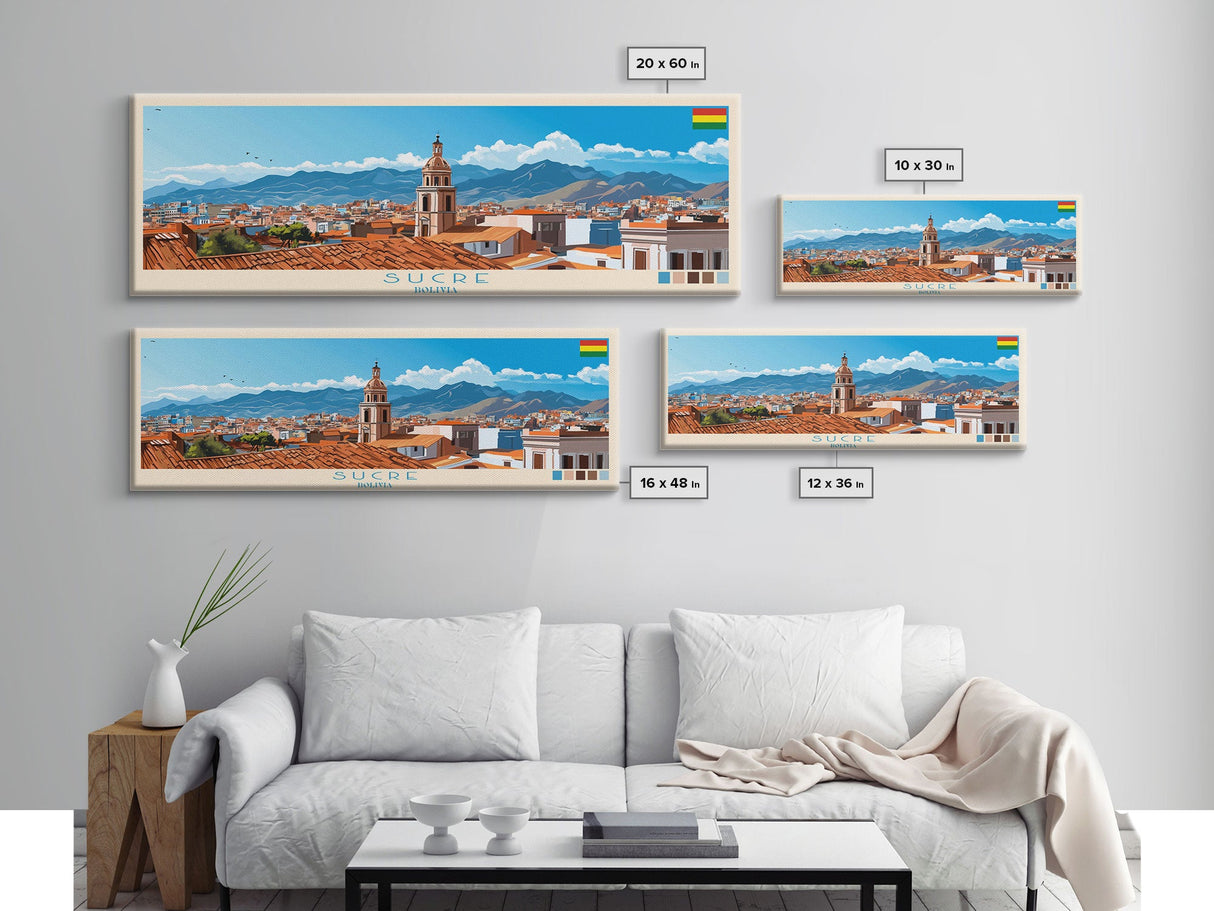 Sucre, Bolivia Panoramic Travel Poster Canvas Print, Sucre, Bolivia Painting, Bolivia Art, Sucre Travel Art, Living Room Painting